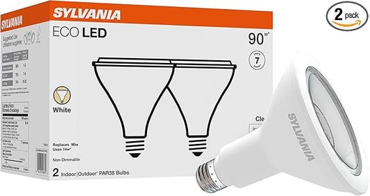 SYLVANIA ECO LED PAR38 Light Bulb, 90W = 14W, 7 Year, Non-Dimmable, 1000 Lumens, Clear, 3000K, White – 2 Pack (40881)