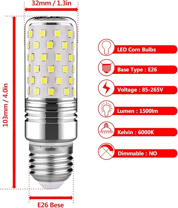 gezee 15W LED Cylindrical Bulb, E26 LED Candelabra Light Bulbs 120 Watt Equivalent,1500lm, 6000K Daylight White LED Chandelier Bulbs,Non-Dimmable LED Lamp (3-Pack)