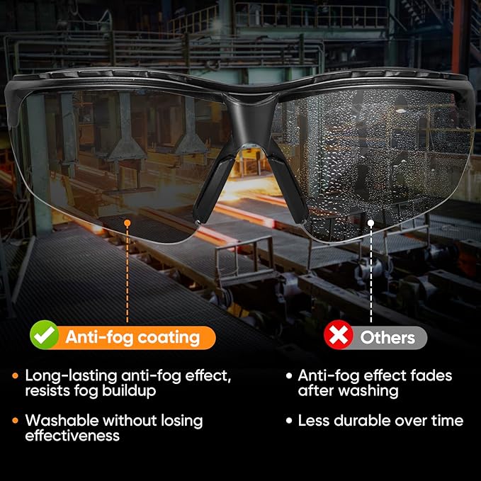 TICONN Anti-Fog Safety Glasses for Men and Women, ANSI Z87.1 Scratch Proof Eye Goggles with Adjustable Arms and UV Protection