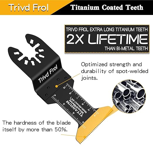 50PCS Oscillating Saw Blades, Professional Universal Titanium Multitool Blades for Wood Plastics Metal, Quick Release Multi Tool Blades Kits Fit Dewalt Ryobi Milwaukee Rockwell Fein