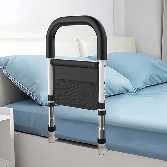 Bed Rails for Elderly Adults Safety, Medical Bed Assist Rail for Seniors, Bed Side Rails for Queen Bed, Height Adjustable Bedside Bed Cane Grab Bar Handle with Storage Bag Fits King Twin Full Size Bed