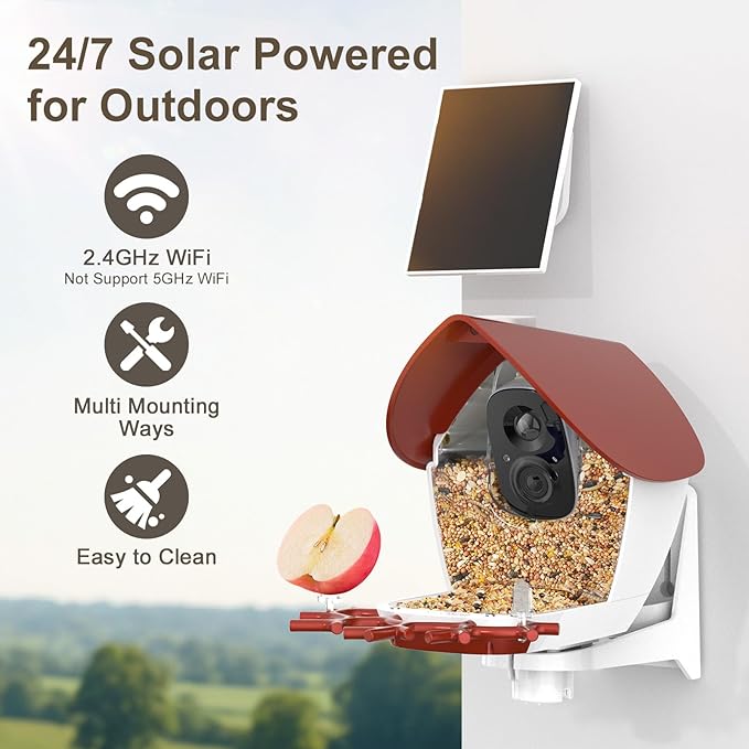 birdsnap® P33 - Bird Feeder with Camera Solar Powered, 2K Video Bird Camera Feeder Live with 32GB Card, AI Identify Feather Species, Auto Record in Backyard, for Birds Lover