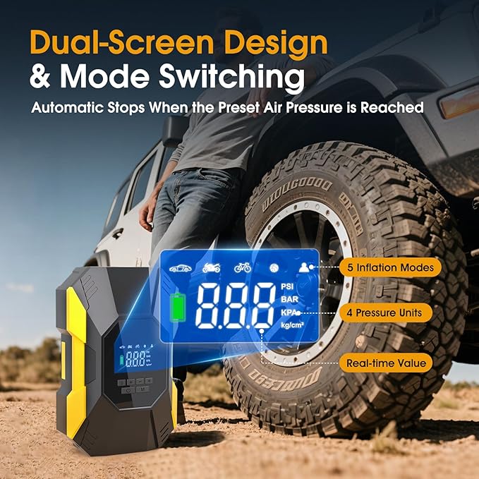 Tire Inflator Portable Air Compressor,150PSI Cordless Air Pump for Car Tires with Rechargeable Battery & Digital Pressure Gauge, 5X Faster Portable Tire Inflator for Cars, Motorcycles, Bikes, Balls