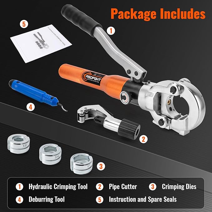Copper Pipe Crimping Tool - with 1/2", 3/4", 1" Jaws, Copper Tube Fittings Hydraulic Pipe Crimping Tool for Pro Press, Viega Copper Pipe Fittings