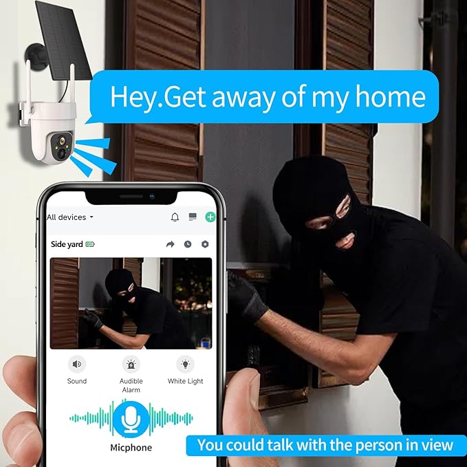 Wireless Solar Outdoor Security PTZ AI Motion Detection Audio WiFi Camera,Home Security,Spotlight Colorful Night Vision,360 View,IP65 Waterproof,PIR Alarm,Rechargeable