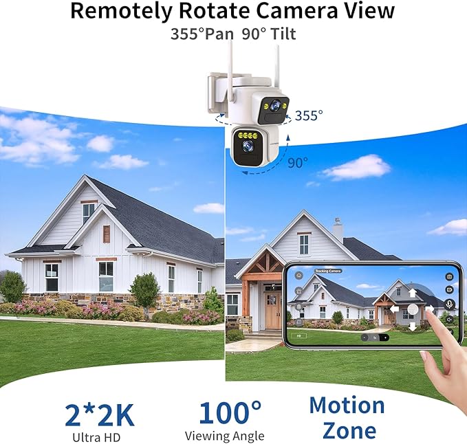 Dual Lens Outside Cameras for Home Security Cameras 4 Pack,2.4G & 5G WiFi,Solar Battery Powered Camera with AI Motion Siren,SD/Free Cloud Storage,No Monthly Fee,Color Night Vidion,Waterproof