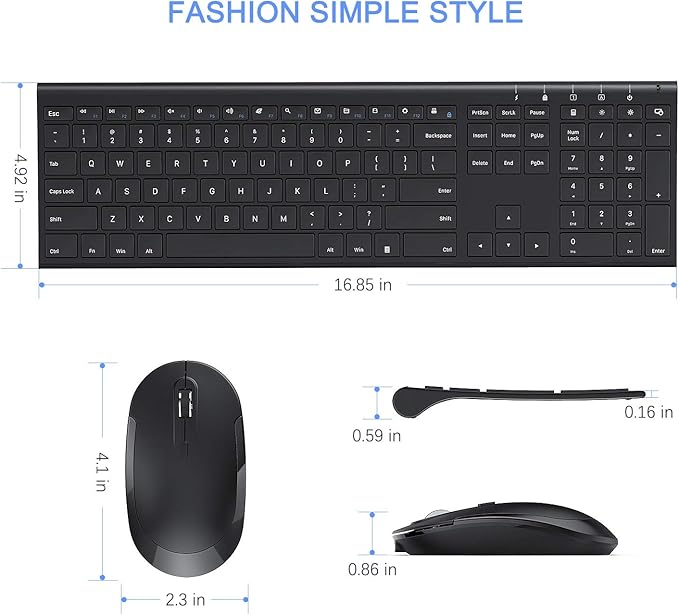 Wireless Keyboard and Mouse, Vssoplor 2.4GHz Rechargeable Compact Quiet Full-Size Keyboard and Mouse Combo with Nano USB Receiver for Windows, Laptop, PC, Notebook-Black