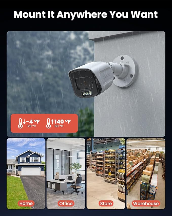 5MP Add On 2pcs Wired POE Cameras for 4K 8CH NVR, Human/Vehicle/Pet/Parcel Smart Detection, H.265+, 100ft Night Vision, IP67 Waterproof - White