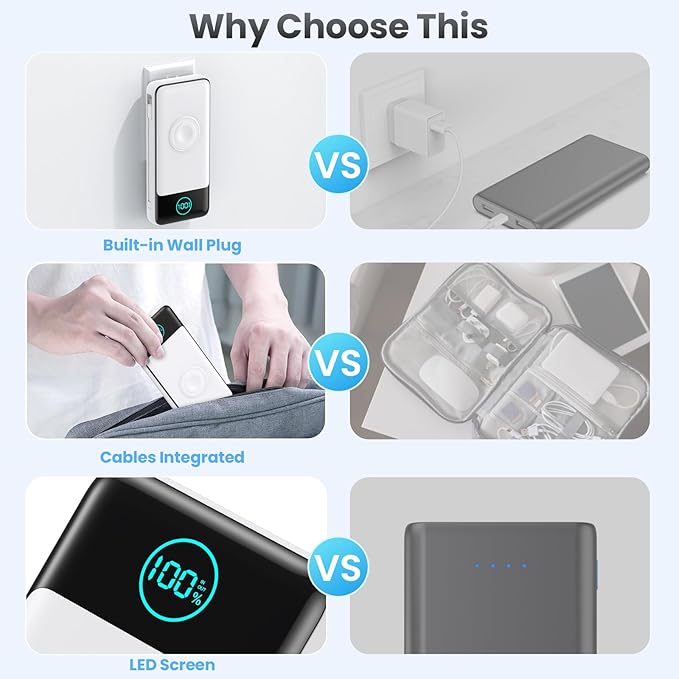 Portable Charger 26800mah for iPhone with Built-in Cables & AC Wall Plug,6-in-1 USB C Power Bank with iWatch Charger,25W PD Fast Charging Battery Pack for iPhone 16/15/14/13/12,Android,Apple Watch etc