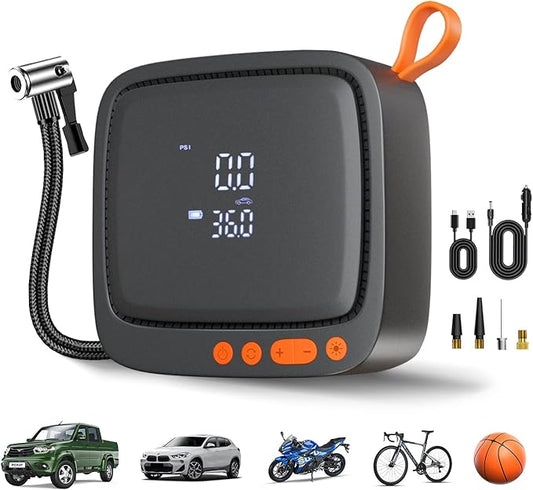 AP22 Dual Power Tire Inflator, 150 PSI Portable Air Compressor with 6 Min Inflation & 1 Min Top Off, Auto Shut Off, Cordless Digital Air Pump for Car, Bike, Motorcycle, Ball, Inflatables