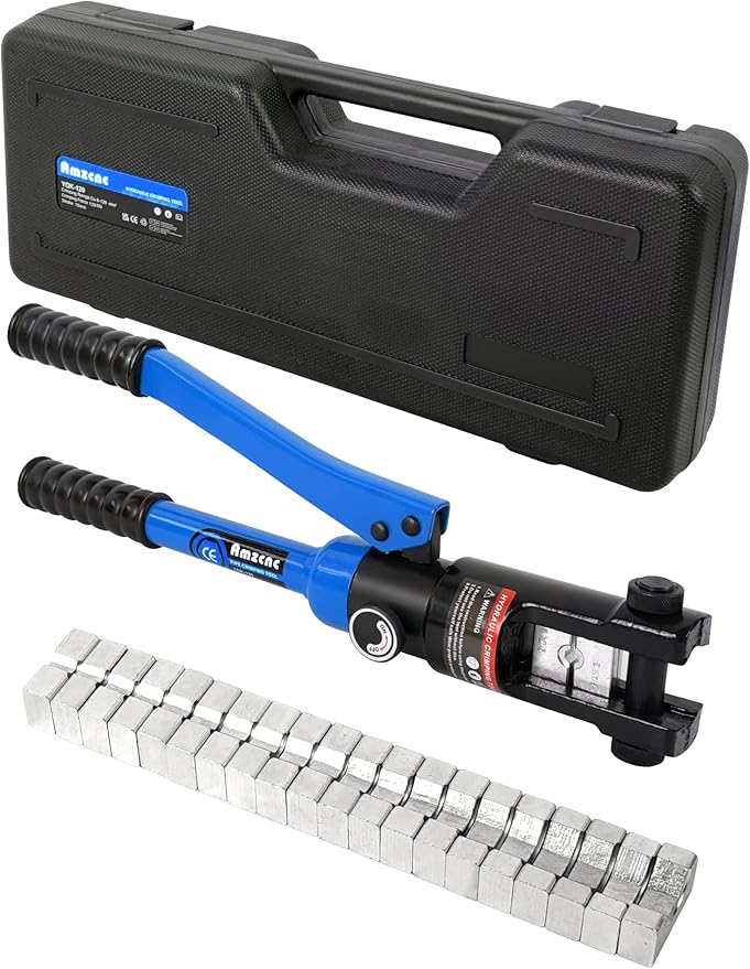 AMZCNC Hydraulic Wire Crimper Battery Lug Terminal Cable Crimping Tool, Crimps 10 AWG to 4/0 AWG, Cable Crimping Tool with 10 Pairs of Dies 12 Ton