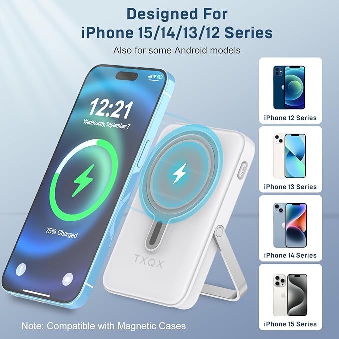 Wireless Portable Charger 10000mAh,Magnetic Power Bank with Built-in Cables LED Display,22.5W PD Fast Charging for Magsafe Battery Pack Compatible with iPhone16/15/14/13/12/Pro/Pro Max (White)