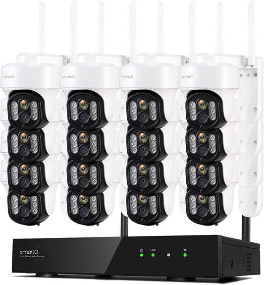 xmartO 16CH 16-Camera WiFi6 Security Camera System Wireless Outdoor/Indoor, 10CH 4K NVR with 4X 2K HD Dual Lens Cameras with Auto Tracking, 1TB HDD (Plug-in 24/7 Surveillance, Long Range WiFi)