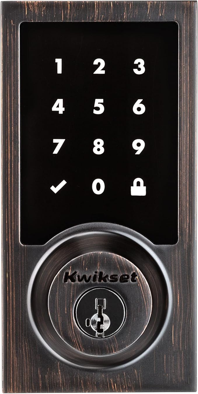 Kwikset SmartCode 916 Z-Wave Smart Lock, Keyless Entry Ring Compatible Door Lock, Touchscreen Electronic Deadbolt, SmartKey Re-Key Security, Smart Hub Required, Contemporary Venetian Bronze