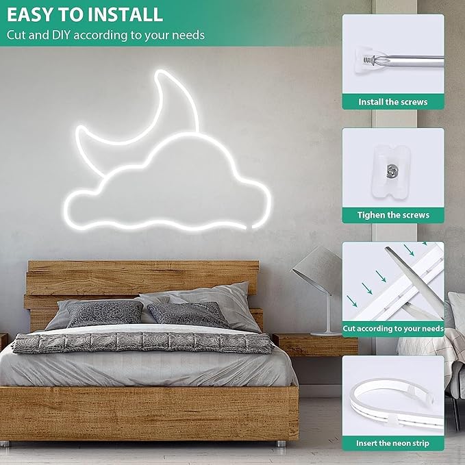 Lamomo Neon LED Rope Light 32.8ft, White LED Strip Lights 1.96in/Cut, 6000K Waterproof Flexible Silicone 24V Led Strip for DIY Neon Sign Bedroom Indoor Outdoor Decor（Power Adapter Included）