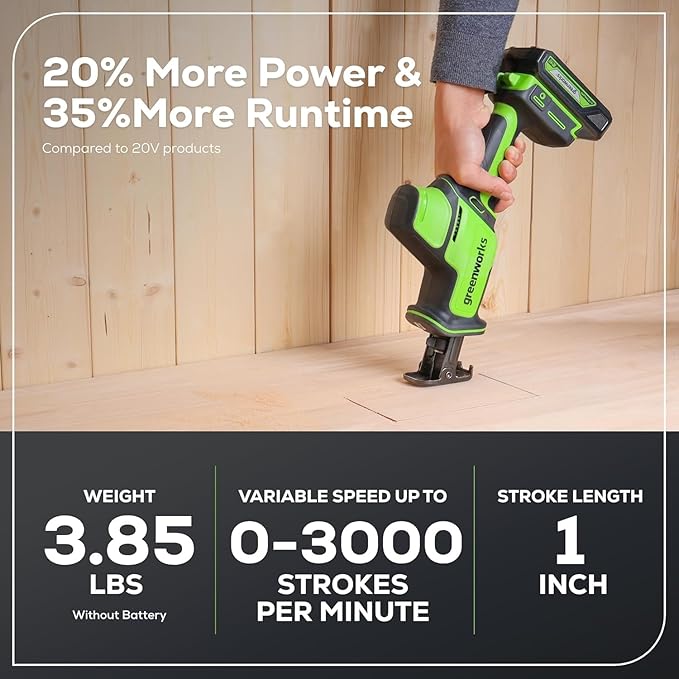 Greenworks 24V Power Tool Combo Kit with 500W Inverter, Brushless Reciprocating Saw & Drill Driver, 65W USB-C, Tool-Free Blade Change, 4x 4Ah Batteries Included