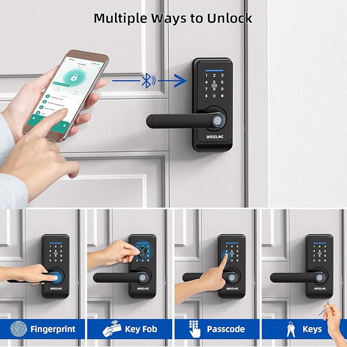 Smart Fingerprint Lock,Lever Door Handle Lock with Keypad,Keyless Entry Door Lock for Front Door and Bedrooms,Electronic Code Deadbolt Lock with Handle,Bluetooth App Control,IP65 Weatherproof