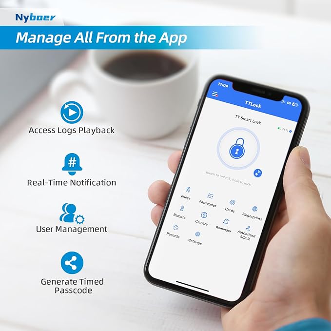 WiFi Camera Video Smart Door Lock with Fingerprint, Nyboer Keyless Entry, Electronic Digital Keypad with Handle