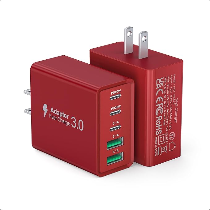 2Pack USB C Fast Charger Block, 50W 5-Port Type C Wall Charger Brick, Multiport Charging Plug Power Adapter Brick Cube for iPhone 16/15/14/13/12, Pad Mini/Pro, Galaxy S23 S22