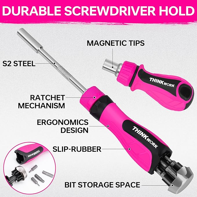 32-in-1 Ratcheting Screwdriver Set, 90&240mm Ergonomic Cushion Grip Handles, Includes Torx, Phillips, U-shape, Pozi, Slotted, Hex Bit Set for Women Men DIY Office & Home Repair, 32PCS Hand Tools Kit