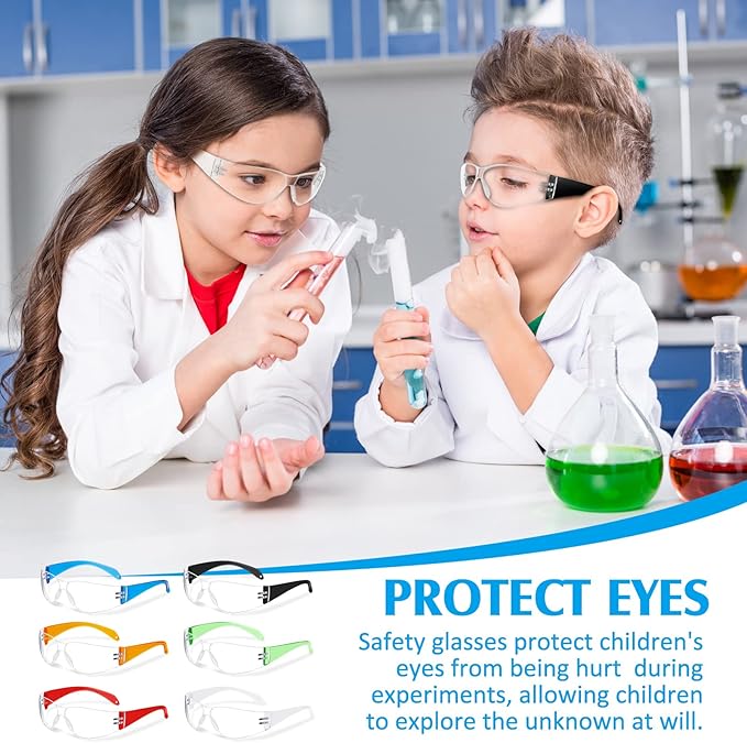 Patelai 12 Pcs Kids Safety Glasses Bulk Eye Protection Goggles Scratch Resistant for Science Class, Lab, Sports, Child Youth Size