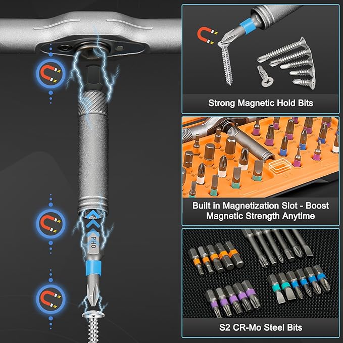 42 in 1 Magnetic Ratchet Screwdriver Set with Ratchet Handle, Complete Repair Kit for Furniture Assembly, Electronics, Bicycle Maintenance and DIY