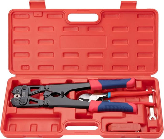 iCrimp Battery Cable Lug Crimping Tool for 8, 6, 4, 2, 1, 1/0 AWG Copper Cable Lugs, with Wire Cutter and Stripper, Battery Terminal Crimper