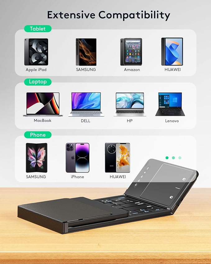 Samsers Foldable Bluetooth Keyboard with Touchpad, Full-Size Wireless Folding Keyboards with PU Leather, Support 3 Devices (BT5.1 x 3), Portable Travel Keyboard for iOS Android Windows Mac OS, Black
