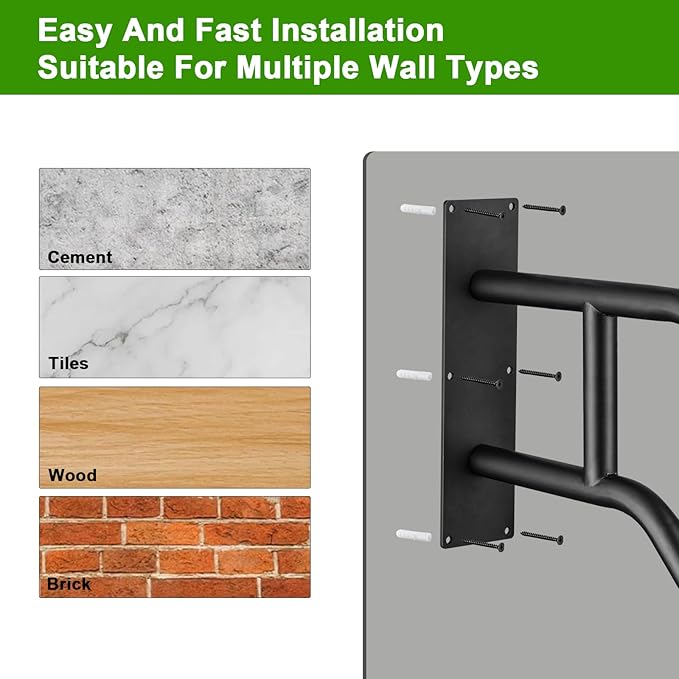 U-Shaped Safety Handrail for Stairs 1-3 Steps, Wall Mounted Handrails Indoor/Outdoor - 530lbs Load, Anti-Slip & Rust-Proof, Elderly & Disabled Assist at Porch, Deck, Bathroom-2pack