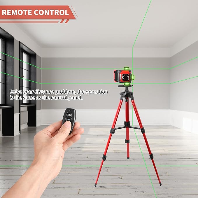 Laser Level 16-Line 4x360°4D Green Cross, with 2 Batteries, Remote Control, Aluminum Base and 40” Tripod, IP-54 Waterproof, Pulse Mode for Outdoor Use for Home Renovation and Construction