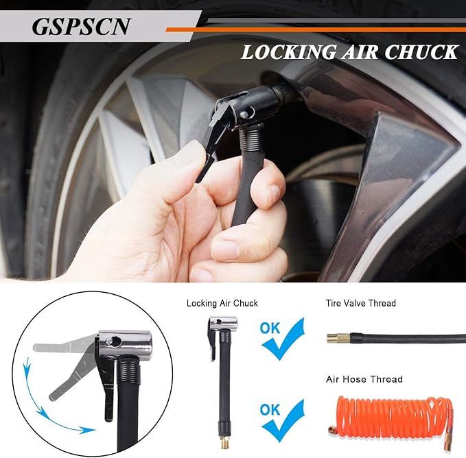 GSPSCN Portable Air Compressor Pump Tire Inflator with Digital Gauge, Heavy Duty Double Cylinder 12V Tire Pump 150 PSI with Tire Repair Kit and Toolbox for Auto,SUV,Off-Road,Truck,Bike (Blue)