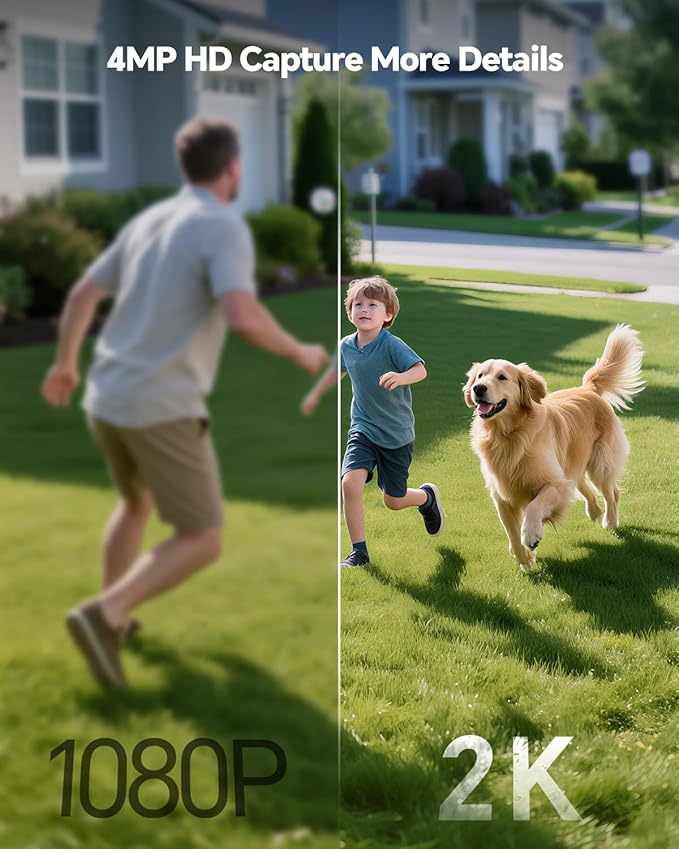 Camcamp Solar Security Cameras Outdoor Wireless, 4MP Security Camera System for Home, Solar-Powered 4 Cam-Kit, 2.4G & 5G WiFi, Color Night Vision, 360° Pan & Tilt, 10CH NVR 500GB HDD, No Subscription