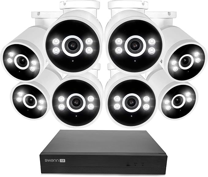 Swann AdvancedX Wired NVR 4K Security Camera System, 8 Channels, 8 PoE Cameras Outdoor, 1TB HDD Storage, Color Night Vision, Smart AI Video Analytics/Alerts, Advanced Motion Detection, 24/7 Recording