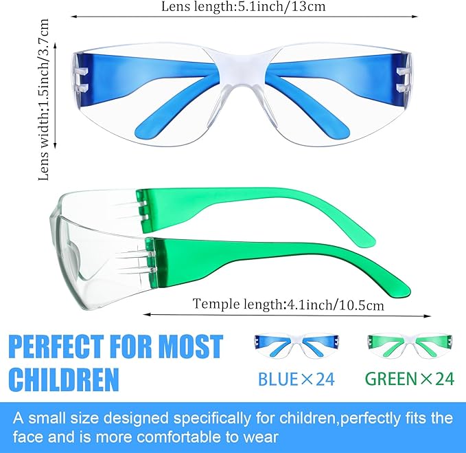 Kanayu 48 Pack Kids Protective Safety Glasses Bulk Kids Safety Goggles Scratch Impact Resistant Goggles Eyewear
