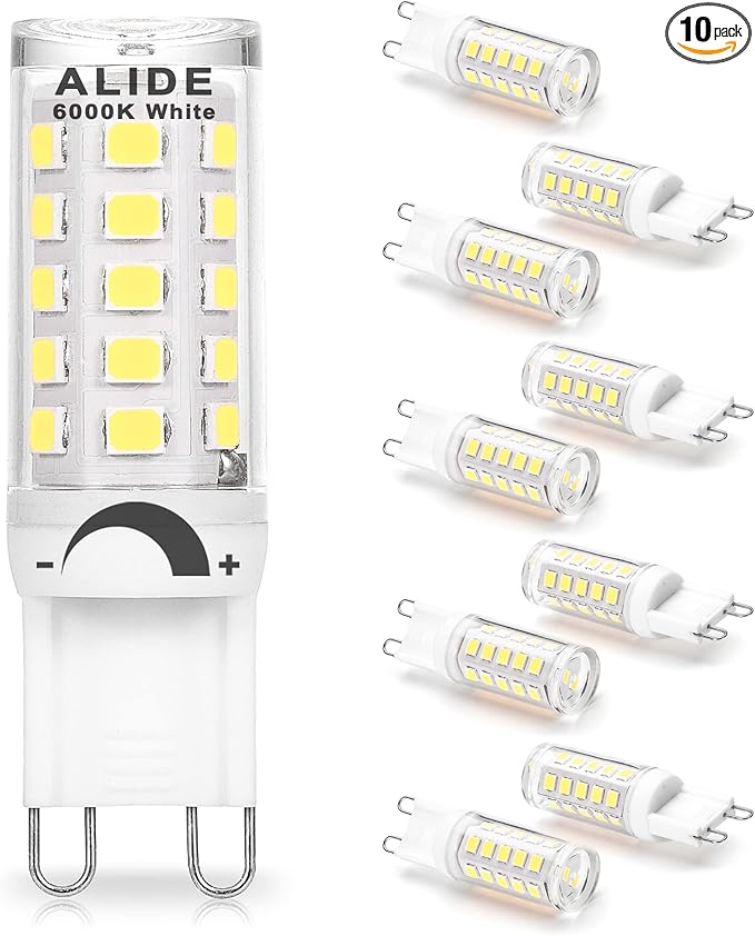 ALIDE G9 Led Bulbs 3W Dimmable 6000K Daylight White Replace 20W 25W 30W Halogen Equivalent, AC120V T4 Clear G9 Bi-pin Led Bulbs for Chandelier Pendant Wall Home Lighting,300LM,360Deg,10Pack