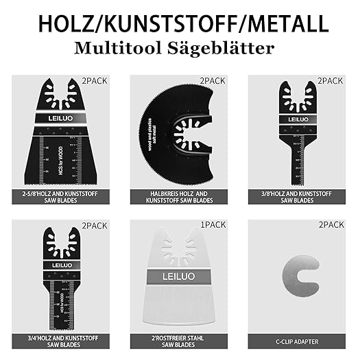 LEILUO 31Pcs Multitool Blade Kits for Wood Nails Drywall Cutting Oscillating Saw Blades Universal Oscillating Tool Blades with Storage Bag Compatible with DeWalt Makita Dremel and More