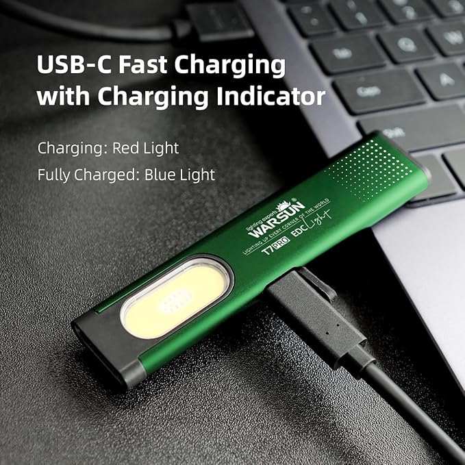 WARSUN Compact Multi-Mode Pocket LED Flashlight - 675LM, USB-C Rechargeable, IPX4, Dual Material, Red/Blue Strobe, for Everyday Carry & Travel