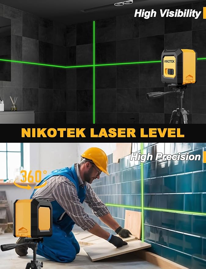 Laser Level Self-Leveling Green Beam Horizontal and Vertical Cross-Line Laser for Home Decoration Carrying Pouch, Battery Included (NK01G With 47 inch Tripod)