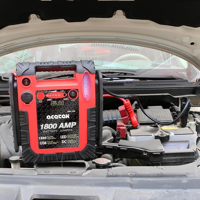 1800 Amp Car Jump Starter Portable Battery Charger, 20000 mAh Emergency Supply Power Pack (Up to 6 L Gas or 6 L Diesel Engine), 12V Auto Lead-Acid Battery Booster with LED Light & USB Ports