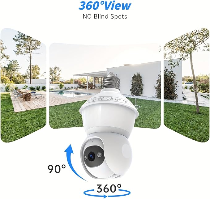 Light Bulb Security Camera,5G& 2.4G WiFi Security Cameras Wireless Outdoor,3MP& 360° PTZ Light Bulb Camera Outdoor, Night Vision, AI Human Detection&Alarm, 2-Way Audio, Cloud Storage