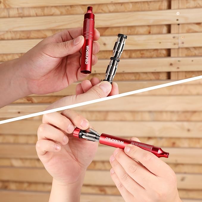 WORKPRO 24 in 1 Multi Bit Mini Screwdriver Set Magnetic, Manual Pen Screwdrivers, Tough S2 Steel Small Screwdriver Bits for Eyeglass, Watch, Laptop, Phone, Jewelry and Electronic, Red