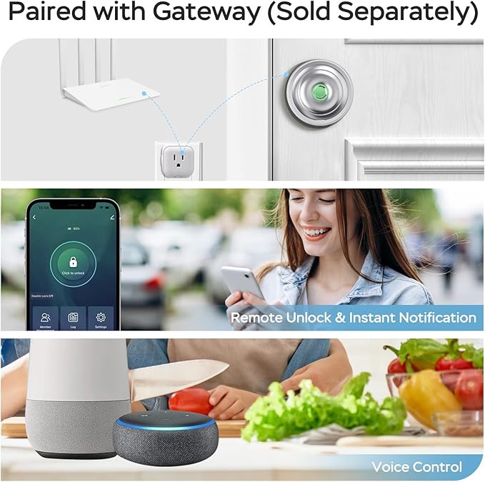 GeekTale Fingerprint Door Lock for Bedrooms, Fingerprint Door Knob with Lock, Smart Door Lock, App Control, Back-up Keys, Thumbprint Door Knob for Bedrooms, Office, Apartment