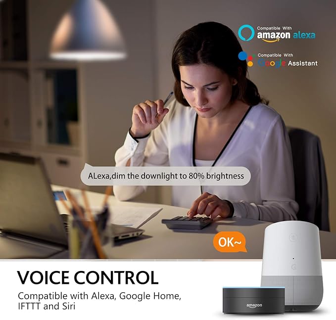 Smart Light Bulbs,Full Color Changing Dimmable LED Bulb,Compatible with Alexa and Google Assistant,UL FCC Certified,2.4GHz WiFi+Bluetooth LED Light Bulbs, Music Sync Smart Home Lighting (2)