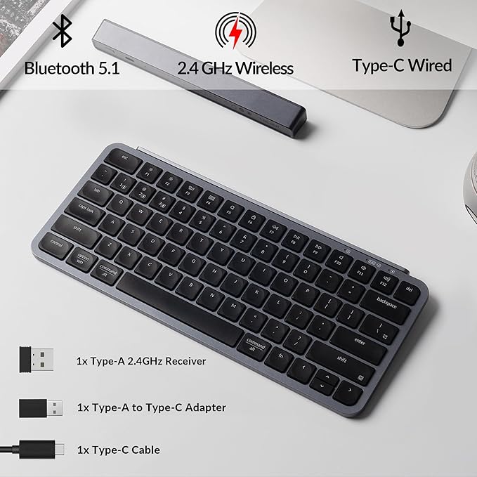 Keychron B1 Pro Ultra-Slim ZMK/Launcher Wireless Bluetooth 2.4 GHz/Wired Connection Keyboard for Mac Windows Linux - Gray