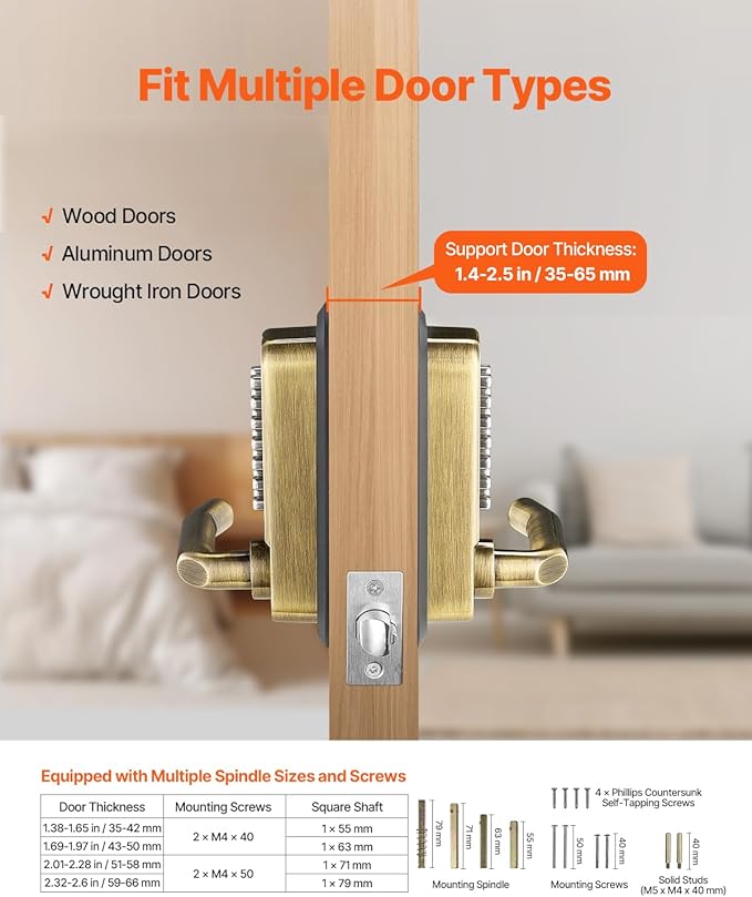 VEVOR Mechanical Keyless Entry Door Lock, 14 Keys, Mechanical Keypad with Handle, Double-Sided Stainless Steel Waterproof Keyless Gate Lock, for Home Office Fence Garage