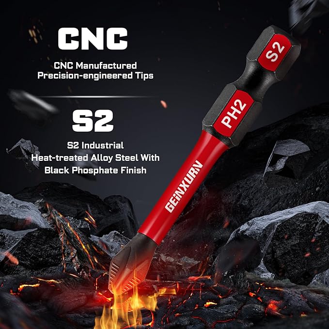 51Pack PH2 2 Inches Impact Tough Anti-Slip Screwdriver Bits, #2 Phillips 1/4 Inch Hex Shank Magnetic Tips Cross Screwdriver Bits Set with 1Pcs Impact Bit Holder,Bulk