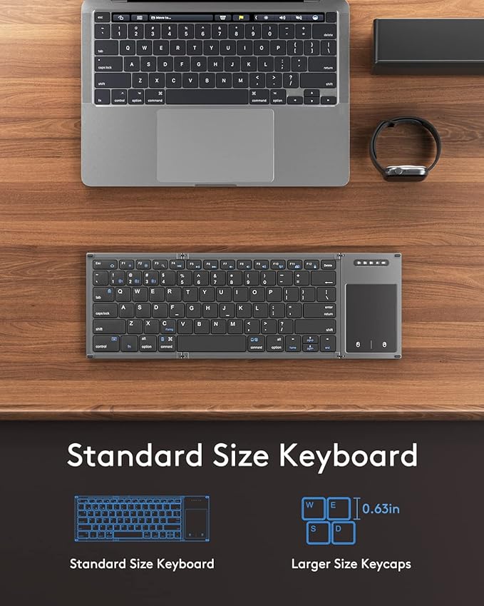 Samsers Foldable Bluetooth Keyboard with Touchpad, Full-Size Wireless Folding Holder, Rechargeable Portable Travel for iOS Android Windows Mac OS, Support 3 Devices (BT5.1 x 3)