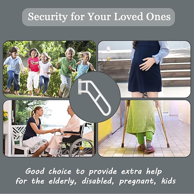 Upgraded Stair Handrails for 1-3 Steps, 27" Bent Handrails for Outdoor Steps, Wall Mounted Stair Railing U-Shaped Safety Grab Bar with 2 Anti-Skid Crossbar for Garage, Porch, Garden, Yard