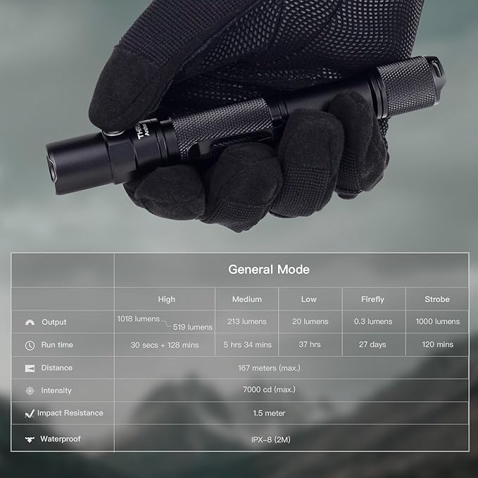 ThruNite Archer 2A C LED Rechargeable Flashlight, High 1000 Lumens AA Flashlight with Lanyard, IPX8 Waterproof Dual Switch Small Outdoor Light for Hiking, Camping, Everyday Use, EDC - CW