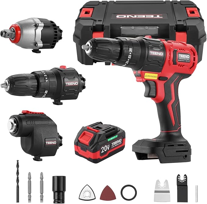 Cordless Combo Kit 20V, 3-in-1 Cordless Multi-Tool Woodworking Tool Set with Toolbox, Drill, Impact Wrench, Oscillating tool, 1 X 3.0Ah Battery and Charger